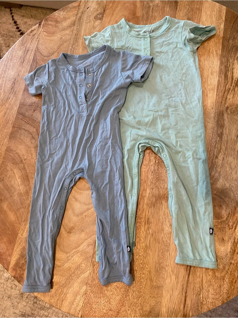 Kyte Short-Sleeve One-Piece Romper in Slate Blue and Seafoam